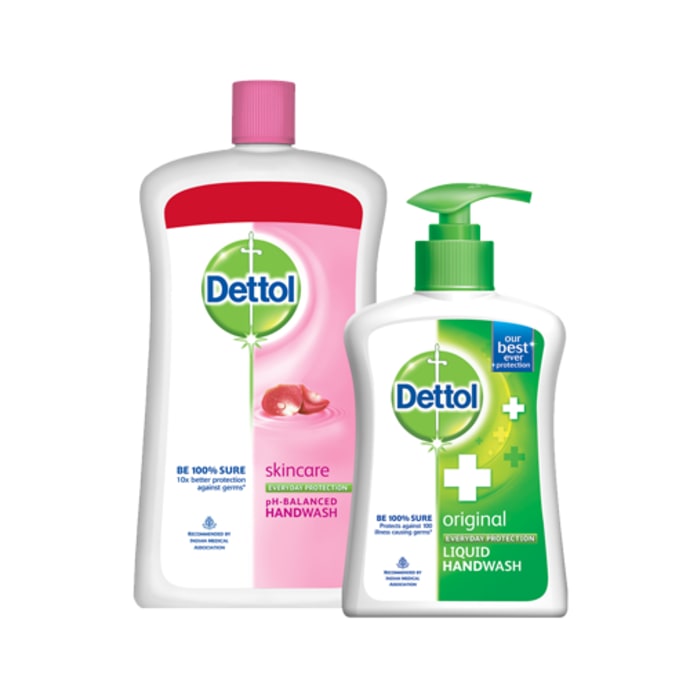 Dettol skincare liquid soap jar 900 ml+ dettol handwash 200 ml (any variant)